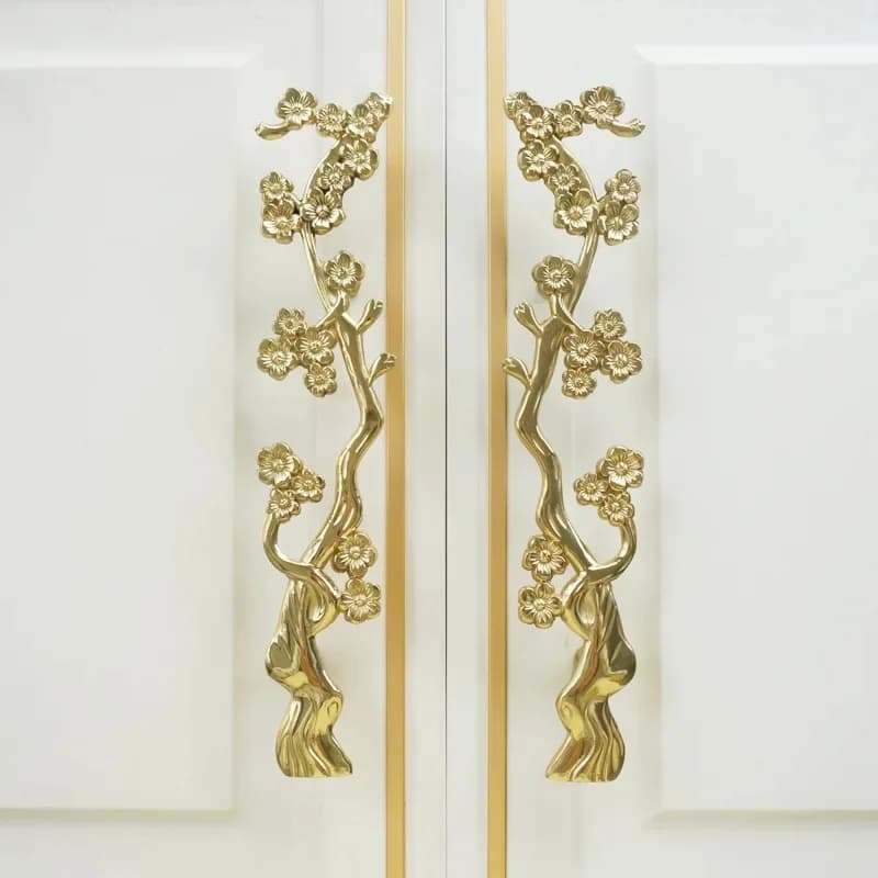 Forme de branche de fleur de prunier en laiton, longue poignée, armoire de cuisine, planche à Chi, porte d'armoire, MELPulls, décor de meubles, quincaillerie Foy