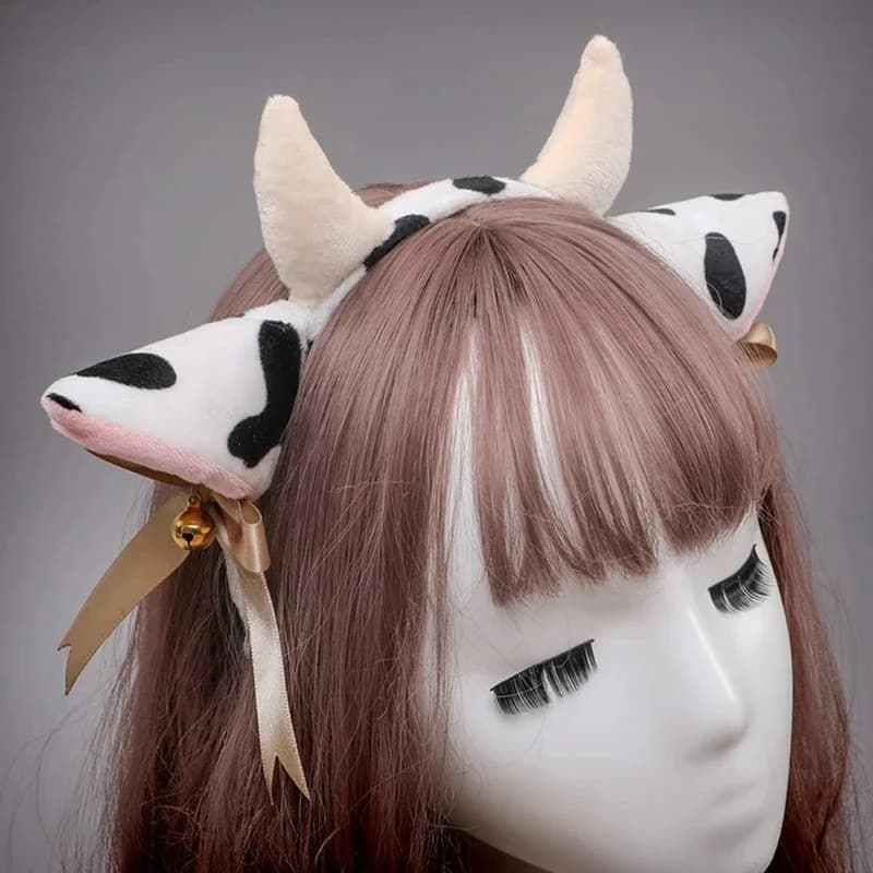 Bandeau en peluche pour cheveux, oreilles vache, avec nœud en cloche, Anime Cosplay, cerceau pour cheveux, tenue Performance animale, couvre-chef