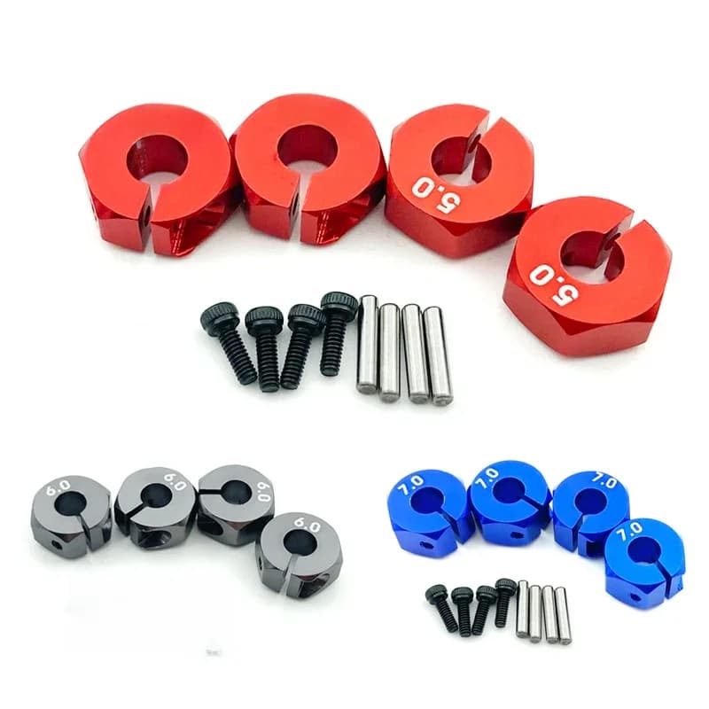 Moyeux d'entraînement hexagonaux de roue en aluminium avec broches et vis, voiture RC, camions Inoler, jardins HSP I Tamiya, Traxxas Slash, 5mm, 6mm, 7mm, 12mm, 4 pièces