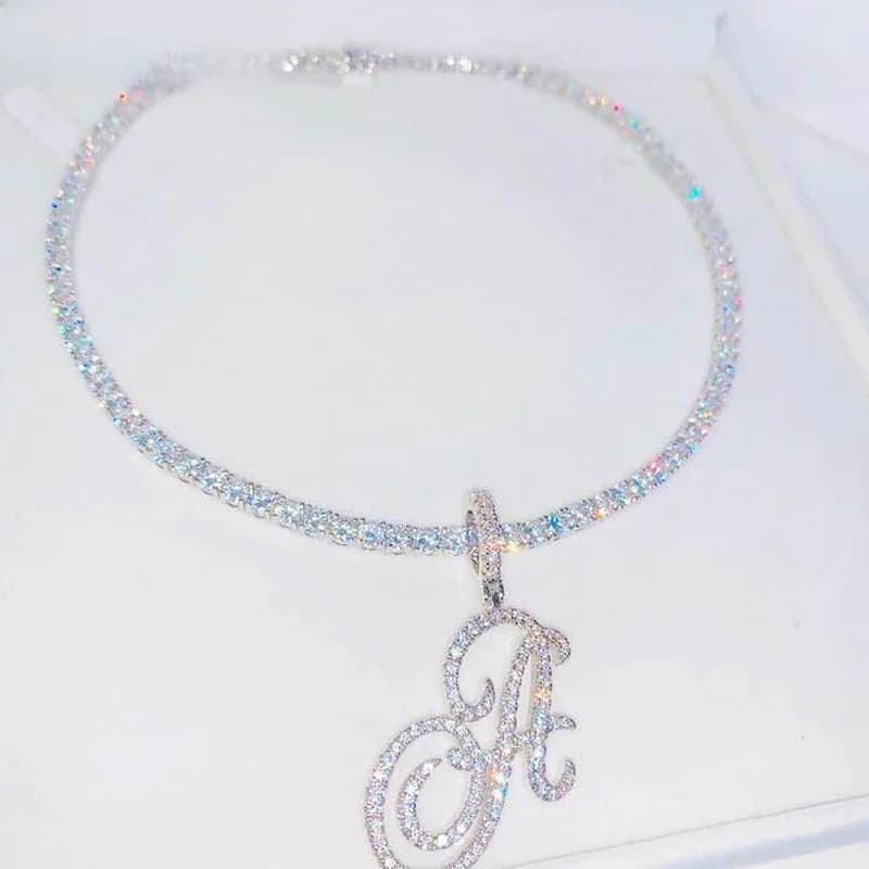 Nouveau Collier Pendentif Lettres Cursives A-Z 2026, Bling Glacé, Zircon Cubique 5A, Breloque Lettres Couleur Argent, Bijoux Hip Hop