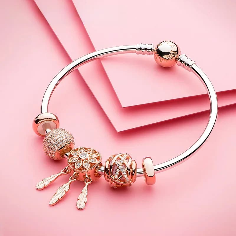 ATHENAIE-Breloques Spirituel Dreamcatcher pour Femme, Argent Sterling 925, Or Rose, Perles Fit Bracelet, Bijoux Leon Day Gift