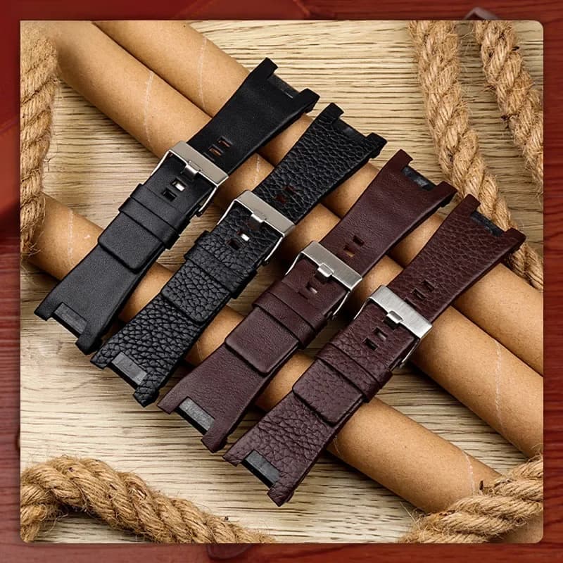 Bracelet en cuir véritable pour montre diesel Bracelet de montre cranté pour DZ1216 DZ1273 DZ4246 DZ4247 DZ287 32mm Bracelet de montre pour hommes
