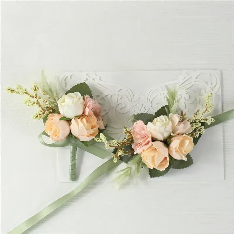 Meldel poignet Corsage mariage hommes boutonnière fille Bracelet marié broches demoiselle d'honneur poignet Corsage fleur soie rouge Rose boutonnière