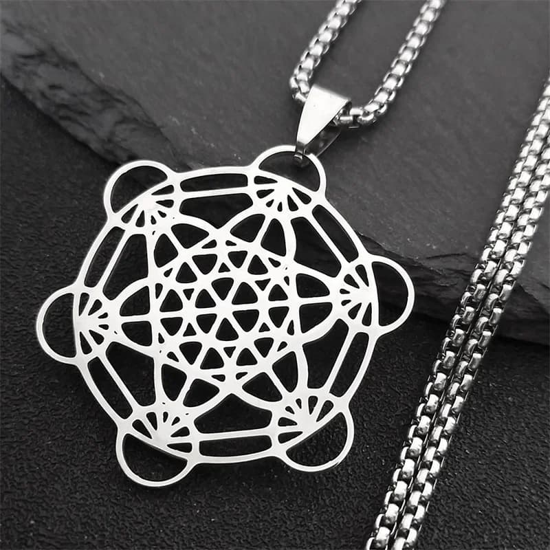 Collier spirituel Chakra Fleur de Vie pour femmes, acier inoxydable, géométrie sacrée, cube de Metatron, Salomon, bijoux pour hommes