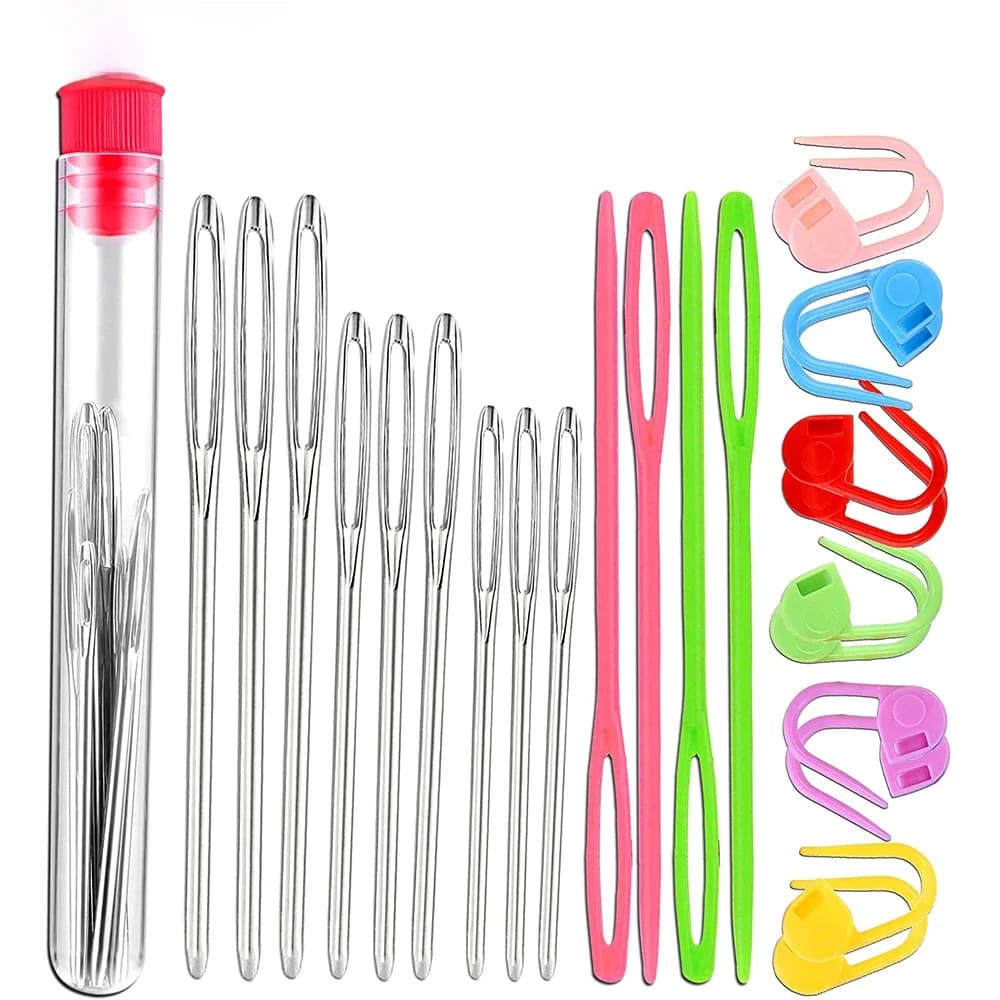 Kits de couture et de tricot, aiguilles à fil émoussé à grands yeux, aiguilles à tisser en plastique et outils de marqueurs de point de comptoir de verrouillage au Crochet, 26 pièces