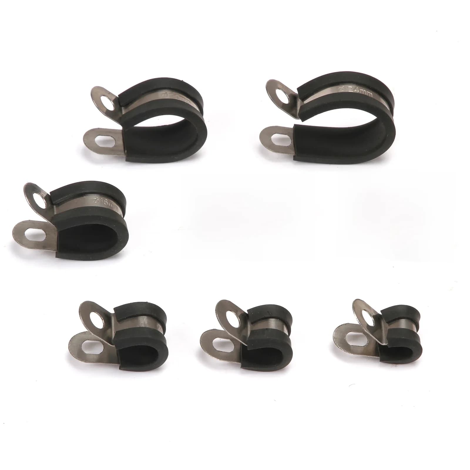 Tuyau de retenue doublé de caoutchouc noir en acier inoxydable, Clips en P, collier de serrage pour tuyau et câble, 6mm 8mm 10mm 12mm 14mm 16mm 20mm 24mm