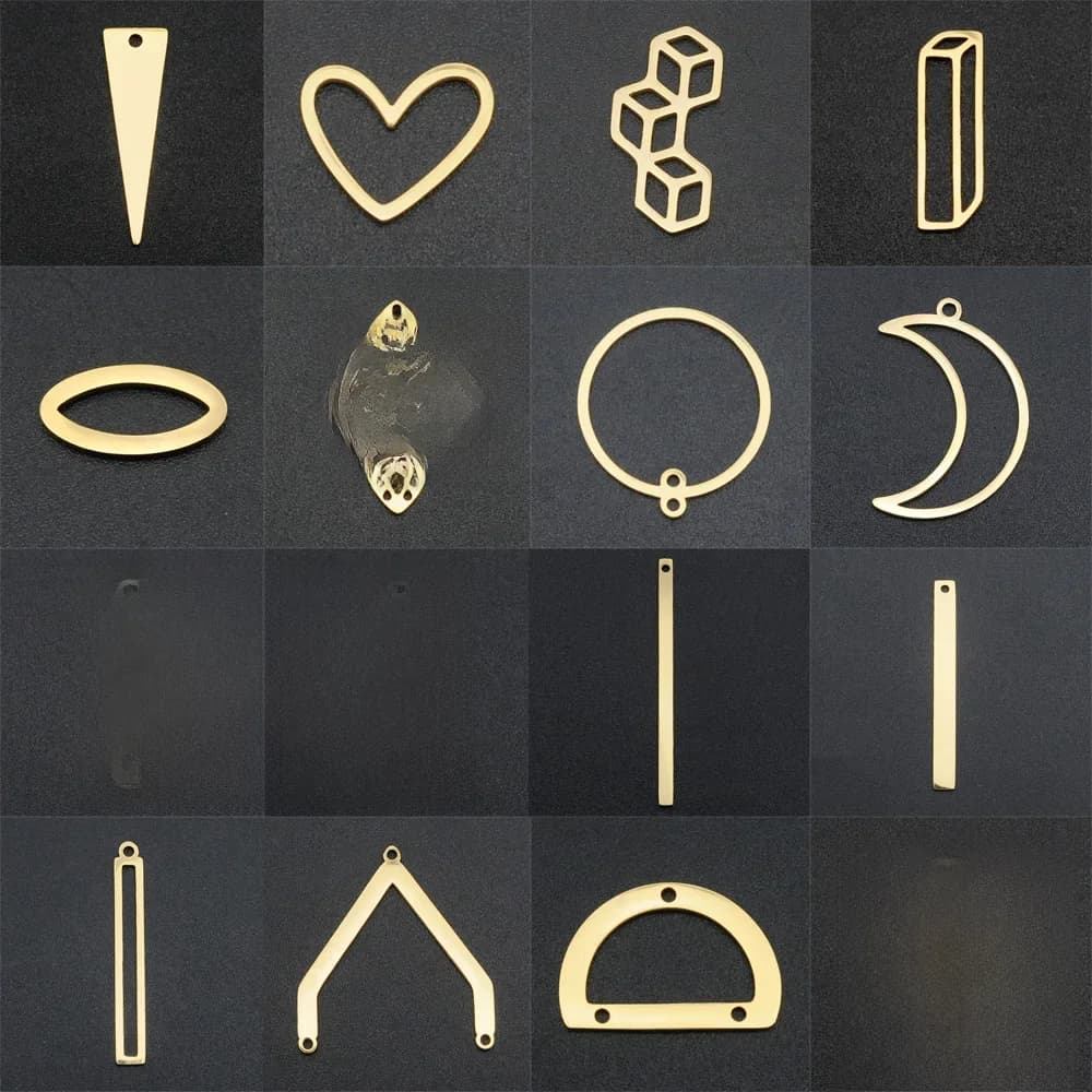 Lot de 10 connecteurs de boucles d'oreilles DIY en acier inoxydable 316, formes géométriques variées, breloques et pendentifs, vente en gros, commande OEM acceptée