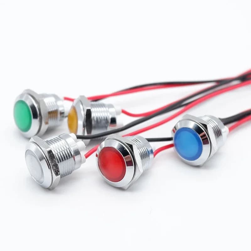 Indicateur d'avertissement LED en métal étanche 12mm, lampe de signalisation pilote IP66 3V 5V 6V 9V 12V 24V 220v rouge jaune bleu vert blanc