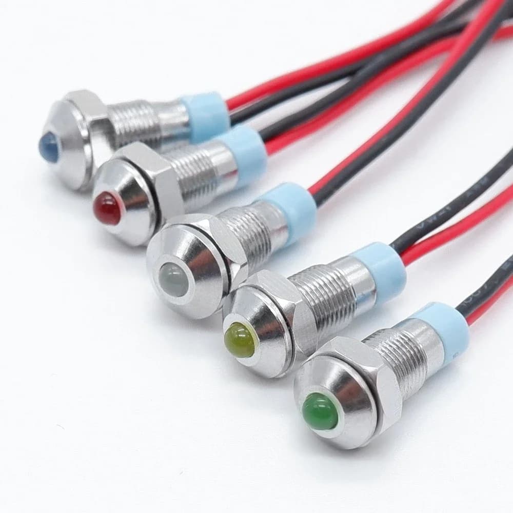 Indicateur lumineux en métal avec tête sphérique, lampe de signalisation LED avec fil, rouge, jaune, bleu, vert, blanc, surligné, 6V, 12V, 24V, 110V, 220V, 6mm, 1 pièce