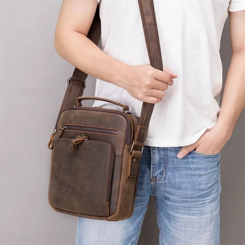Newsbirds – sac à bandoulière en cuir pour hommes, sac à bandoulière de Style Vintage, sac d'école pour livres, sacoche quotidienne en peau de cheval fou