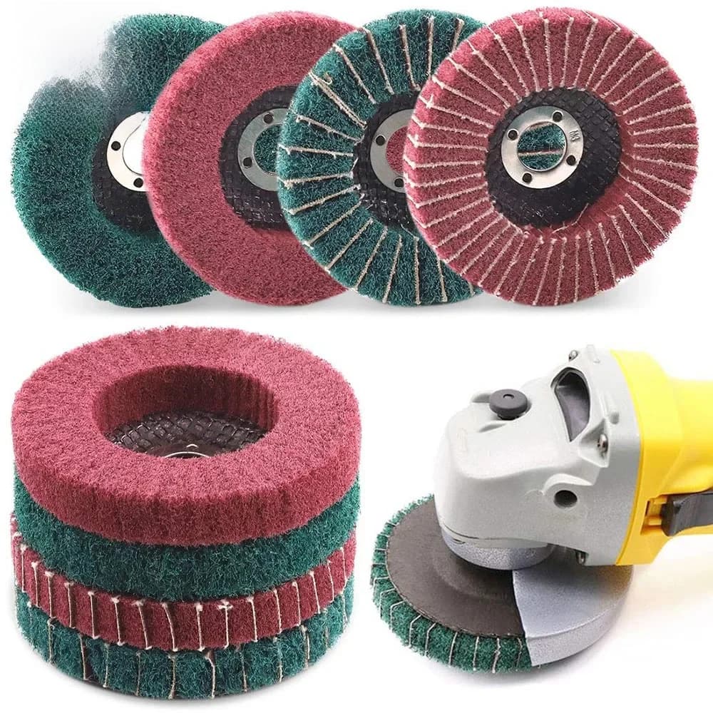 Roue de polissage à lamelles en Fiber de Nylon de 125mm, disque de meulage Non tissé pour meuleuse d'angle pour le polissage des métaux, grain 120/180/240/320