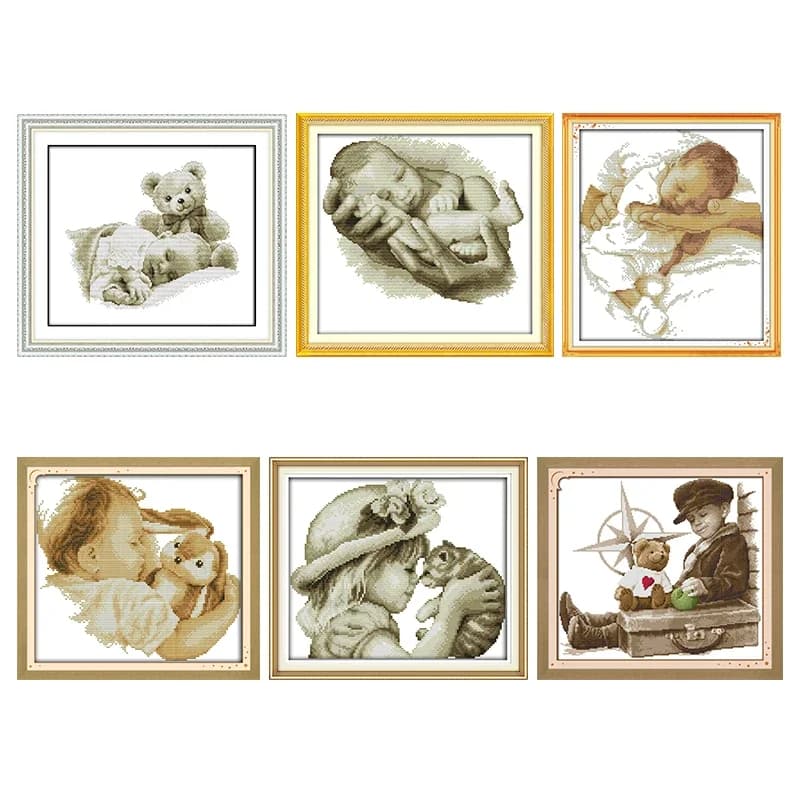 Kits de broderie au point de croix pré-imprimés, motifs Bébé et sa poupée, 11CT 14CT, artisanat du fil imprimé et compté, ensemble de décoration pour la maison