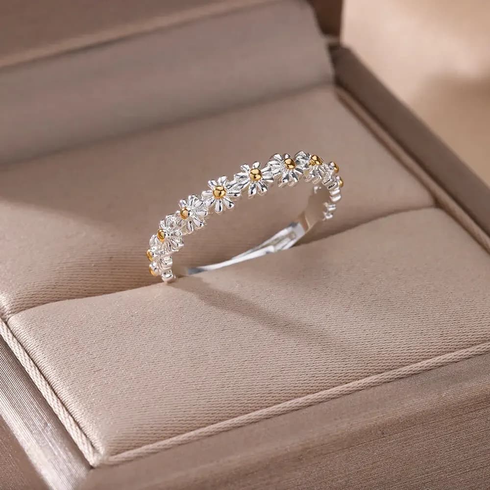 Bague vintage destroy AndrRings pour femme, manchette ouverte réglable, matiques de fiançailles de mariage, bijoux féminins mignons, fleur