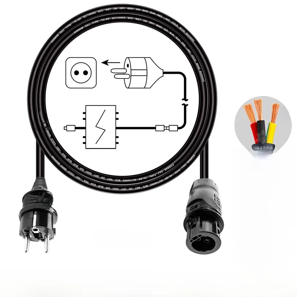 Accessoires de connecteur AC femelle, micro-onduleur solaire, prise UE, BC01, 14AWG UL TUV, 2000W G3 HoyBeauté, 1500, 1200, 700, 2m, 5m