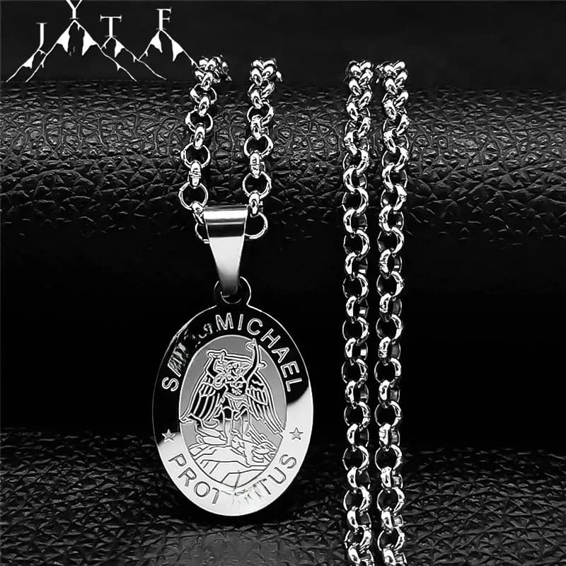 Médaille San Miguel Arcanjo archange colliers chaîne en acier inoxydable collier Saint Michael Emilia Antonio Cayetano bijoux N3031