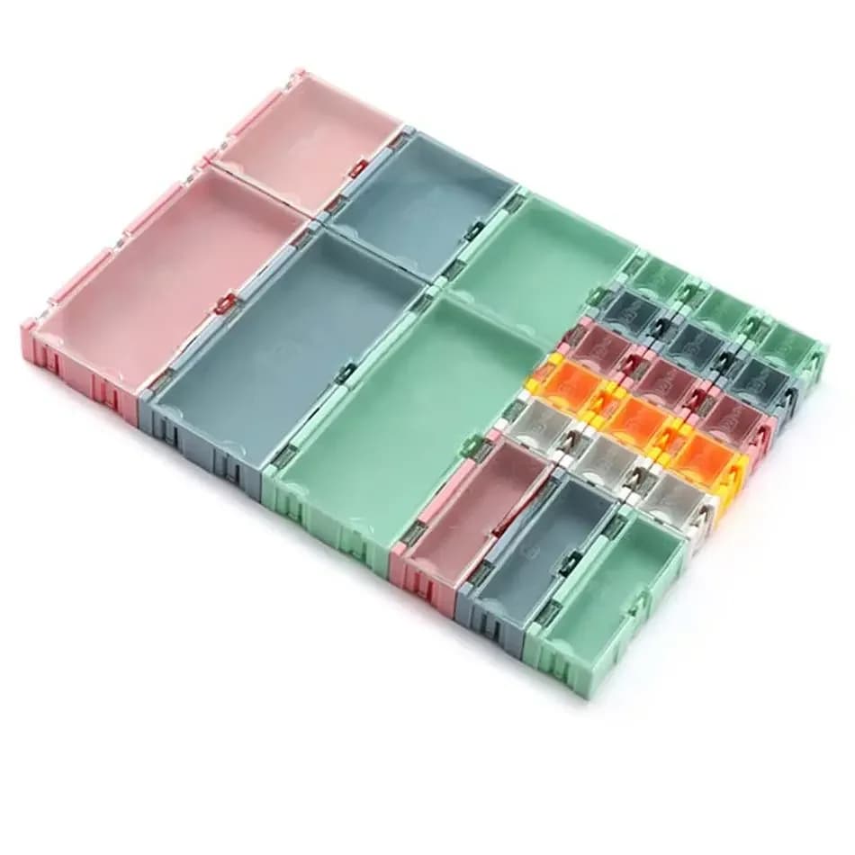 Boîtes de rangement pour composants électroniques / composants SMD de petite taille, pouvant être assemblées et démontées