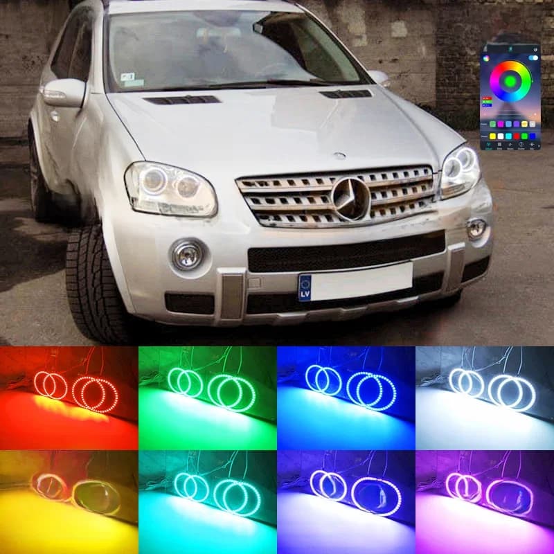 Kit yeux d'ange pour Mercedes Benz classe M W164 ML RF, télécommande compatible Bluetooth, LED RGB, anneaux Halo, super lumineux, multi-documents