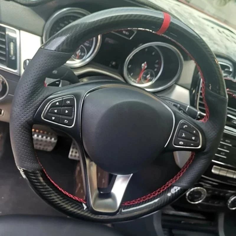 Housse de volant de voiture en cuir véritable noir souple, cousue à la main, en Fiber de carbone, pour mercedes-benz W176 A180 A200 B180 B200