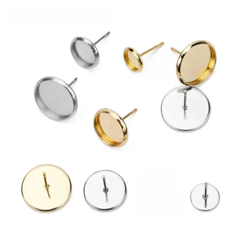 Boucles d'oreilles hypoallergéniques en acier inoxydable, 20 pièces, résultats de bricolage, 6mm 8mm 10mm 12mm, paramètres de Base de Cabochon camée, fabrication de bijoux à faire soi-même