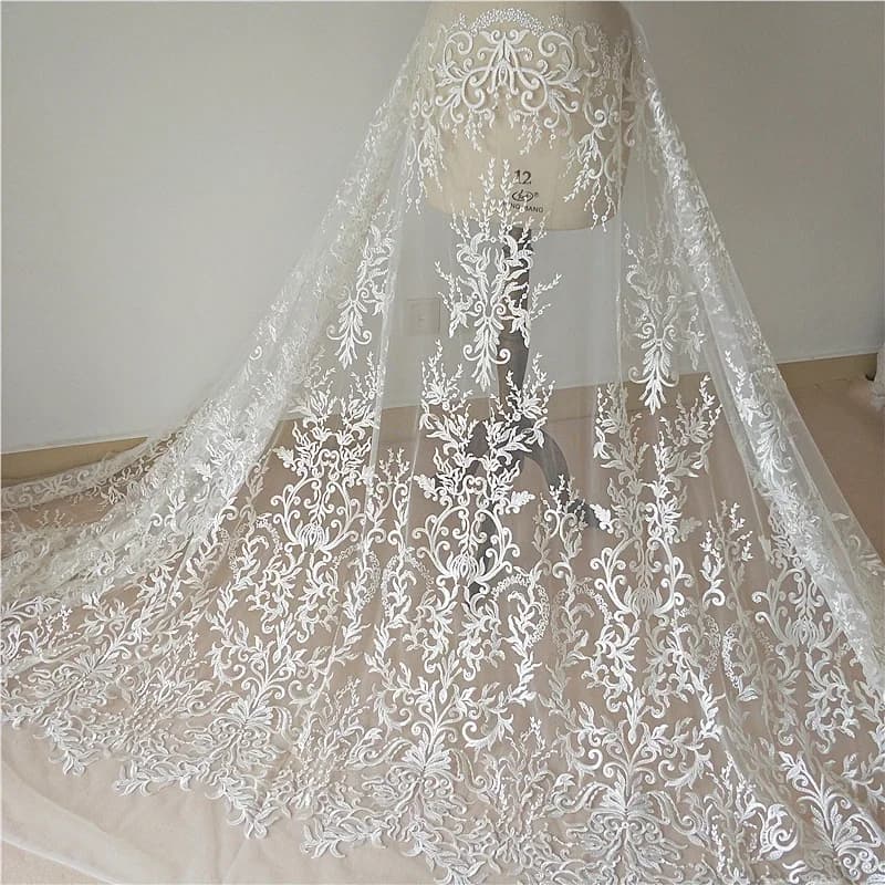 Tissu en dentelle ivoire avec paillettes, robe de mariée, robe de mariée, nouveauté, de haute qualité, vente au mètre, 2024
