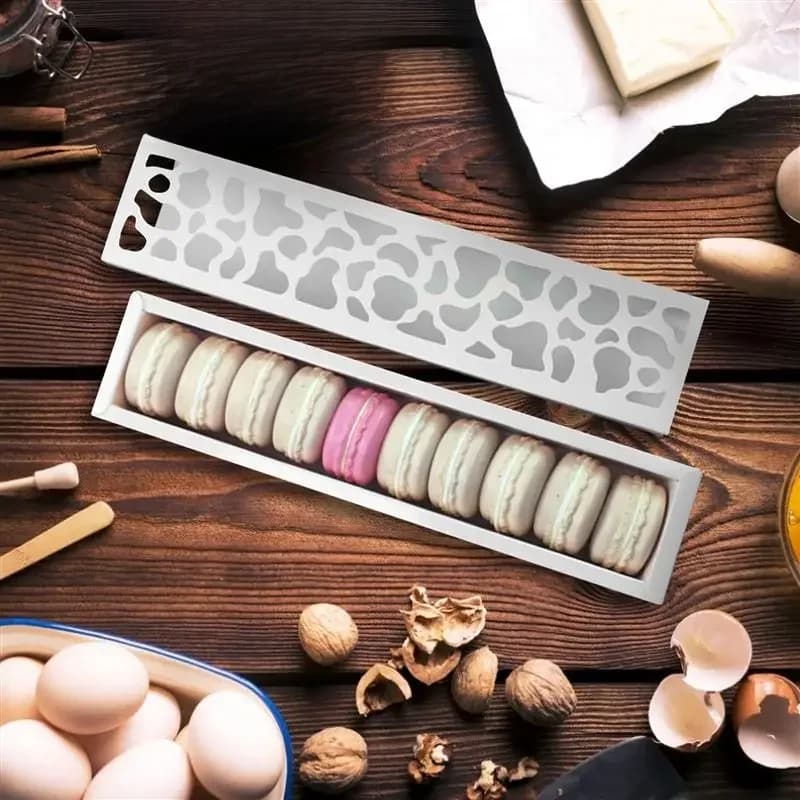Boîte rectangulaire pour Macaron, 10 pièces, boîte en papier pour biscuits, boîtes d'emballage de desserts pour boulangerie, boîte d'emballage de gâteaux longs découpées