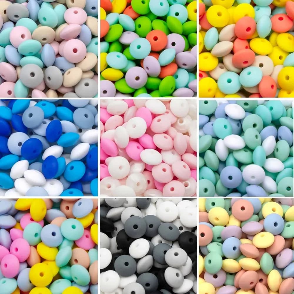 Mignon-idée 20 pièces perles de lentilles en Silicone 12MM bébé boulier perles de dentition sans BPA nouveau-né bébé rongeur sucette chaîne jouet bébé marchandises