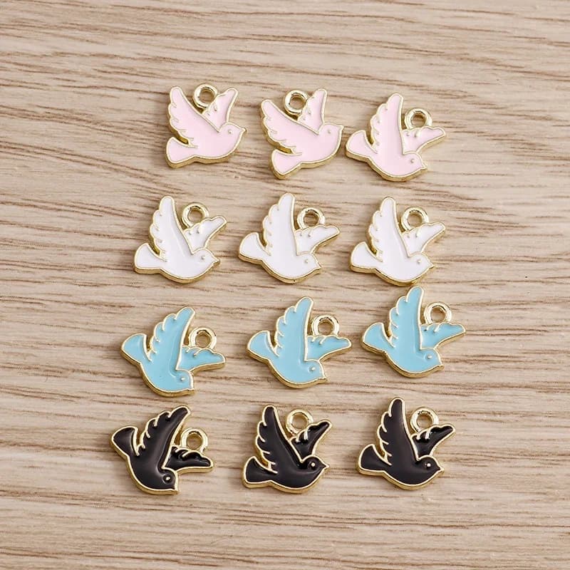 10 pièces 13*11mm 4 couleurs paix colombe breloques pour bijoux bricolage émail Pigeon oiseau breloques colliers pendentifs boucles d'oreilles accessoires fabrication