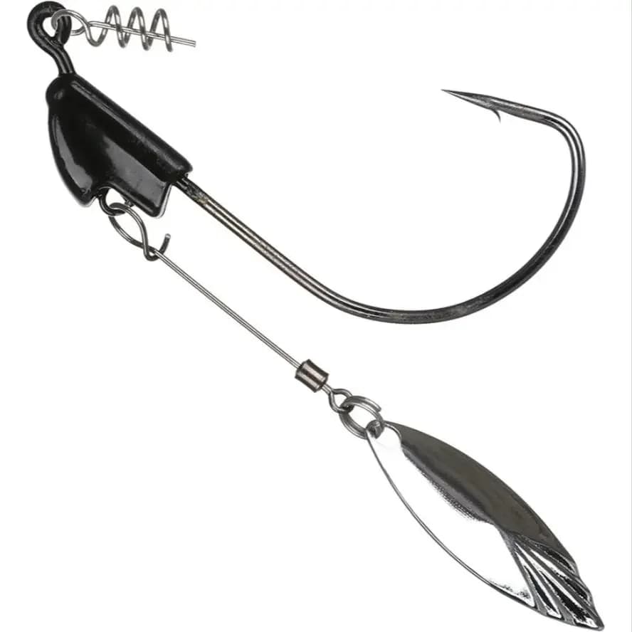 Hameçon de pêche en mer pesé, avec verrou torsadé, tête de gabarit, lame rotative, crochets à poisson larges, 2 pièces