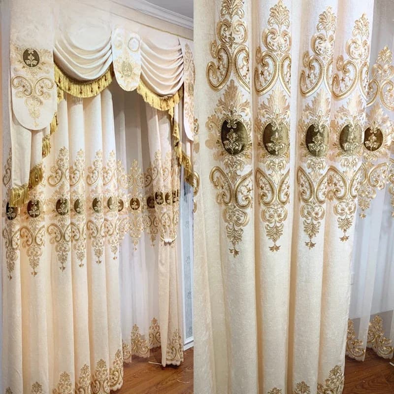 Rideau de Villa occultant Beige brodé Chenille de haute qualité, Style européen, Voile personnalisé pour salon et chambre à coucher