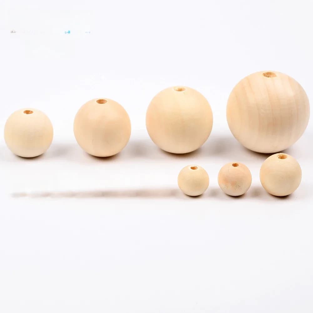 Boule de perles en bois naturel inachevé, 4-50mm, 1-1000 pièces, perles rondes d'espacement en bois sans plomb pour la fabrication de bijoux, Bracelet, bricolage fait à la main