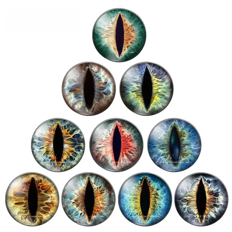 10 pièces/lot 10mm/12mm/14mm/16mm/18mm/20mm/25mm, yeux d'animaux chat Dragon, Photo faite à la main, Cabochons ronds en verre, accessoires de bijoux