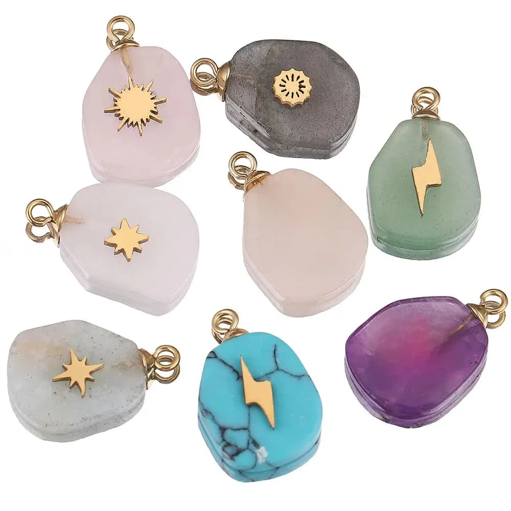 Breloques de créateur plaquées or en acier inoxydable, pierre naturelle, bracelet bricolage, boucle d'oreille et collier, bijoux exécutifs, 5 pièces par lot