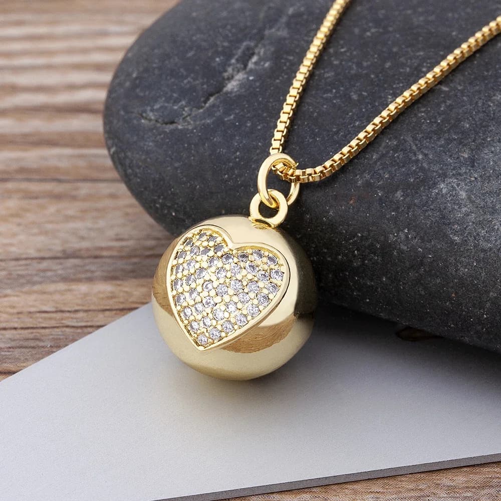 Nidin – collier porte-bonheur en cuivre et Zircon, boule en forme de cœur, bijoux pour femmes et filles, ras du cou, clavicule, cadeau, nouvelle collection