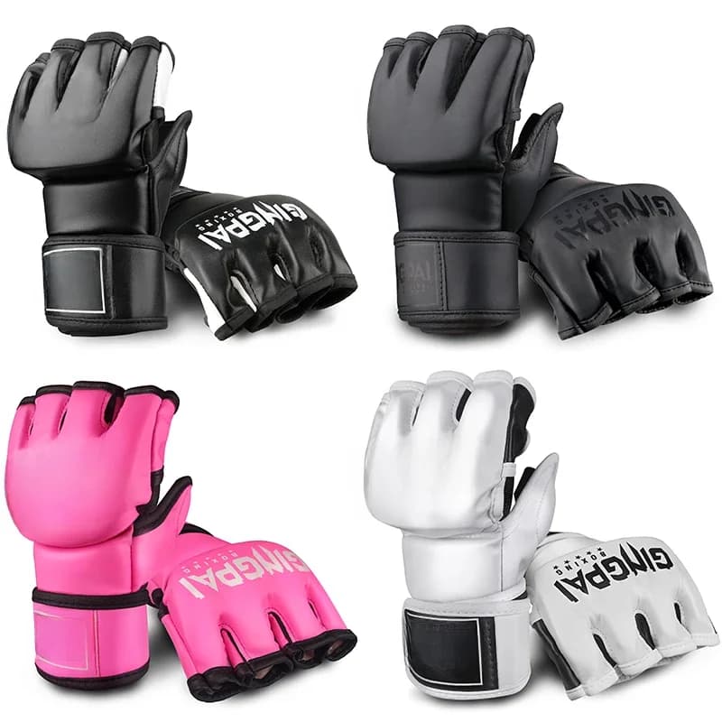Gants MMA demi-mitaines pour hommes et femmes, sac lourd de poinçonnage sans doigts avec plus de gants de rembourrage pour Kickboxing Sparring Muay Thai