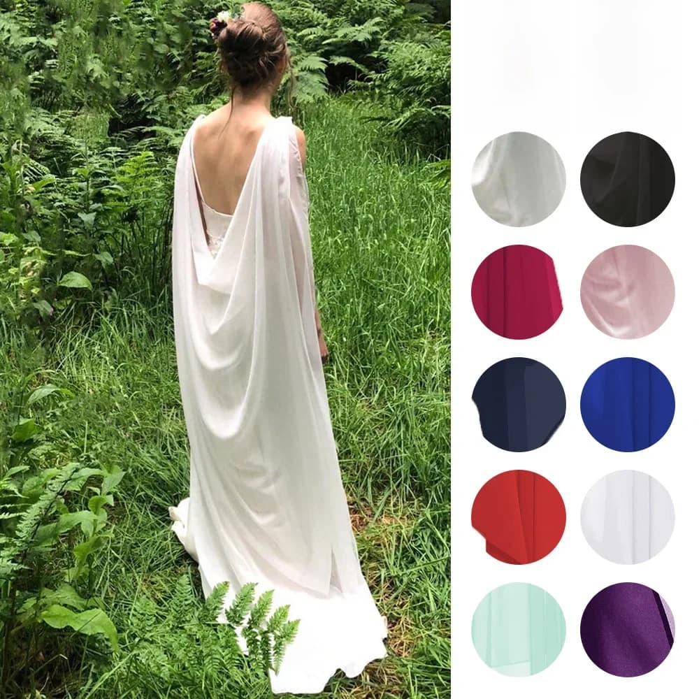 Longue Cape en Mousseline de Soie pour Femme, Châle Simple à Double Voile avec Épingle pour Patients de Mariage