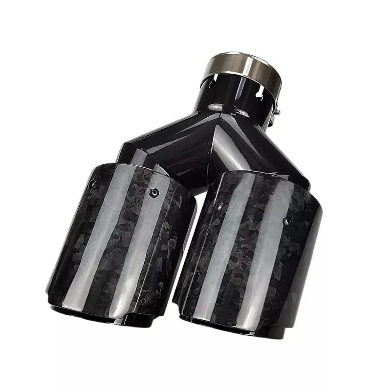 Véritable embout d'échappement double en fibre de carbone forgée SUMSOO + acier inoxydable noir brillant pour modification de silencieux de voiture