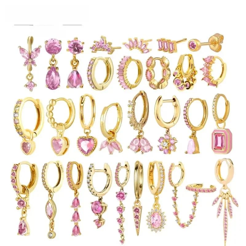 Boucles d'oreilles créoles pendantes en argent sterling 925 avec zircon, série rose, motif géométrique luxueux, bijoux de mariage élégants et tendance, cadeaux