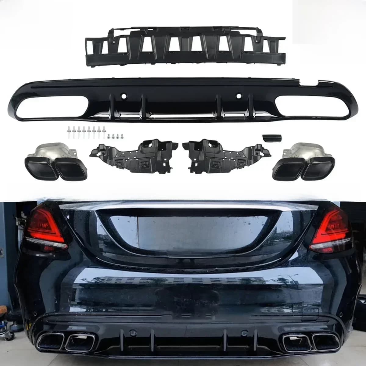 MagicKit pour MERCEDES 15-21 W205 AMG noir complet pare-chocs diffuseur jeu d'échappement C63 LOOK accessoires de voiture