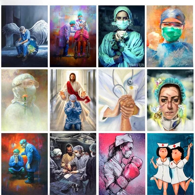 MFUN-Peinture diamant thème "ange infirmière médecins" pour salle de bain, broderie complète 5D, perles carrées ou rondes, décor au point de croix en biscuits, à faire soi-même