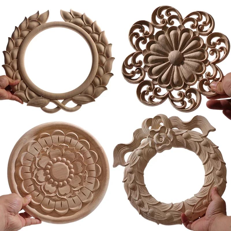 Applique en bois pour décoration de meubles en bois, décalcomanie en bois non peinte, fleurs longues, murs en bois, décoration de maison, décoration de fenêtre