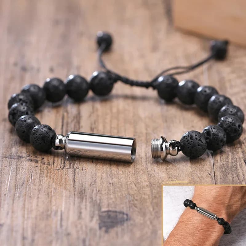 Vnox Bracelets d'urne en perles de pierre de lave décontractées pour hommes pour cendres, bijoux commémoratifs souvenir de crémation en tube creux, longueur réglable
