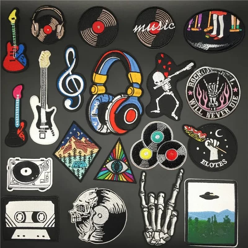 Musique Disco casque patchs brodés pour vêtements rayure Appliques Badge couture décoration vêtements autocollant fer sur Patch bricolage