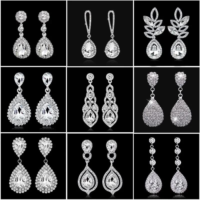 TREAZY mode cristal boucles d'oreilles de mariage pour les femmes couleur argent boucles d'oreilles de mariée cadeaux de mariée bijoux de fête d'anniversaire
