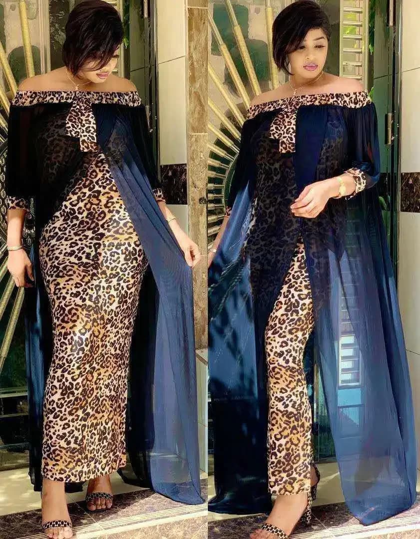 Grande Taille Vêtements Automne Sexy Imprimé Léopard Dashiki Robes Africaines pour Femmes ixDemi Manches Slash Cou Femme Robe L-2XL