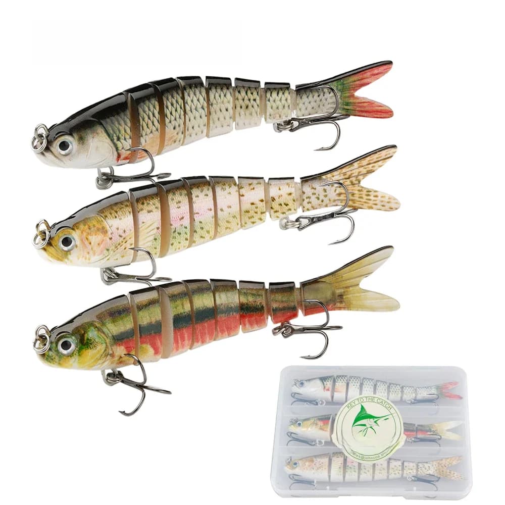 JOHNCOO – ensemble d'appâts artificiels durs pour la pêche, Set de leurres pour attraper des poissons comme les truites et les brochets, avec wobbler coulant, 3 pièces, 12cm, 21g, 6 à 8 Segments