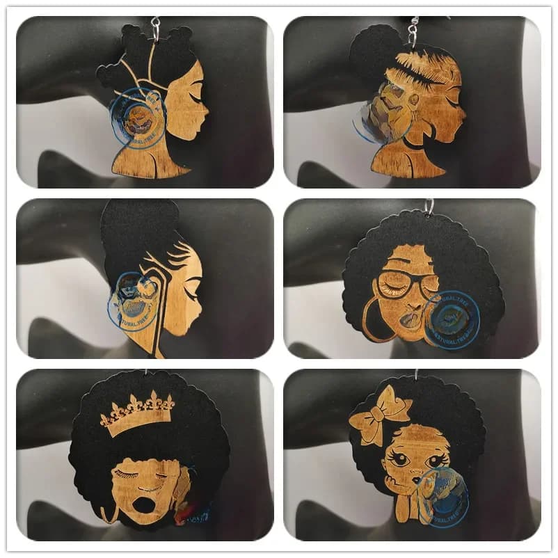 Boucles d'oreilles en bois pour fille afro-américaine, nouvelle collection