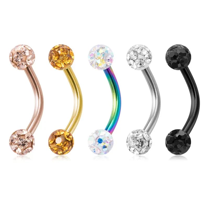 1PC Bling incurvé haltère sourcil anneaux Piercing 16G acier chirurgical Daith Rook boucle d'oreille nombril anneau nouveau lèvre Piercing bijoux