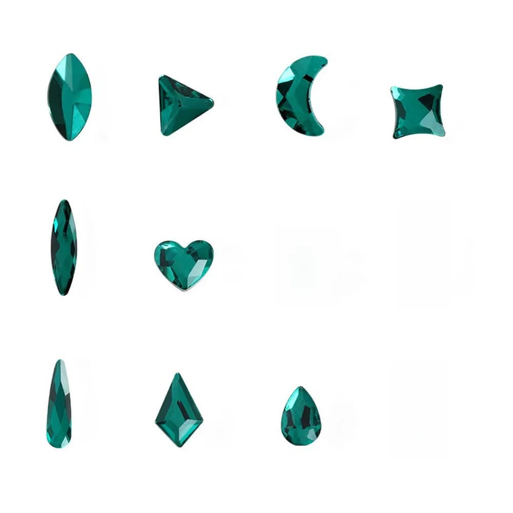 Breloques pour ongles verts, 20 pièces, diamant en cristal, strass multi-formes à dos plat pour Nail Art 3D, fournitures de décoration