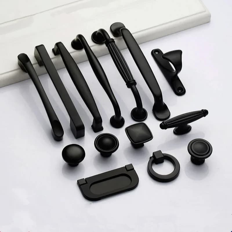 Poignées noires pour boutons d'armoire de meubles et poignées de tiroir de cuisine en alliage d'aluminium
