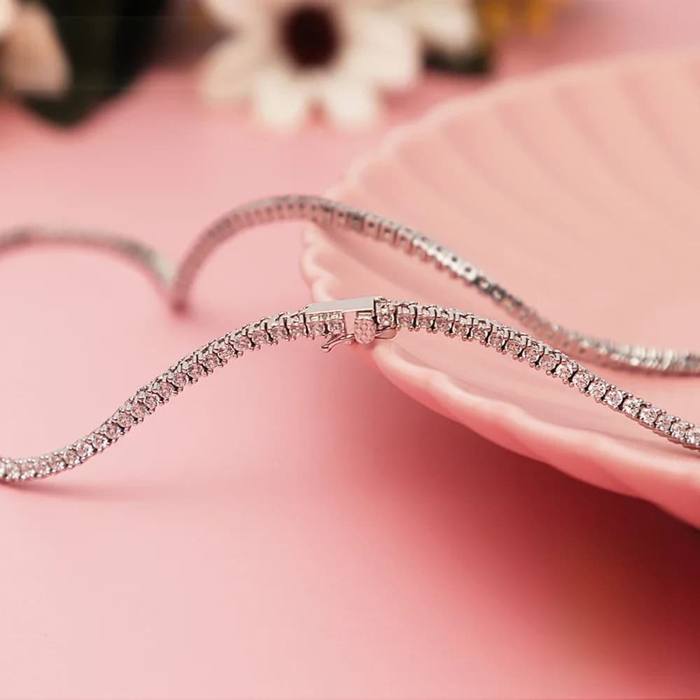 Collier chaîne tennis en argent sterling 925 YLMyself, 2 mm, avec zircone cubique, collier ras du cou, 41 cm, éternité, mariage, fiançailles, bijoux fins